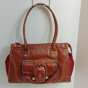 Franco Sarto Brown Shoulder Bag with Croc Embossed Leather